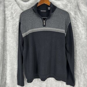 Michael Brandon Men's Black Gray Sweater Quarter Zip Heavy Knit Ribbed Size L